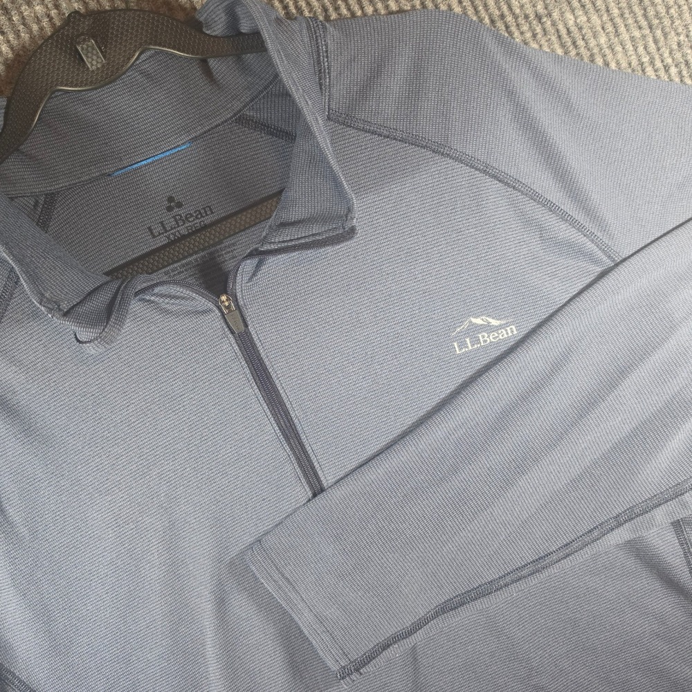 LL Bean Quarter Zip Pullover Mens XXL Blue Good Waffle Grid Thumbhole Activewear